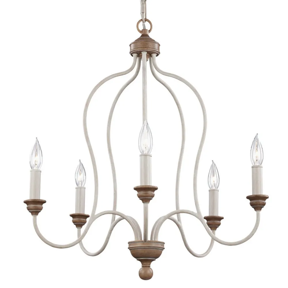 FEISS Hartsville lysekrone, 5 lyskilder, kalkhvid