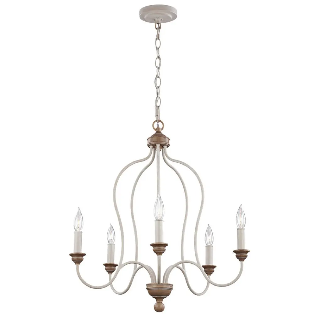 FEISS Hartsville lysekrone, 5 lyskilder, kalkhvid