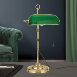 ORION Harvard banklampe med trækafbryder, messing/grøn