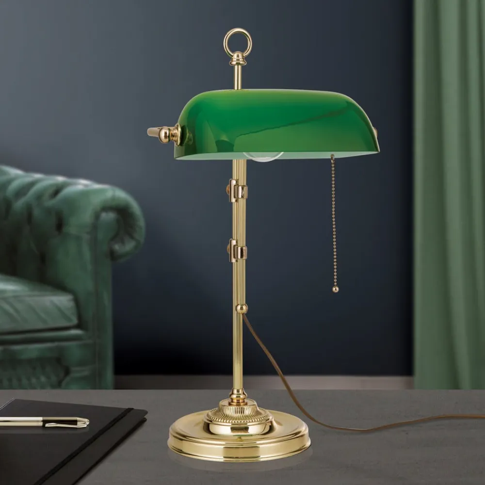 ORION Harvard banklampe med trækafbryder, messing/grøn