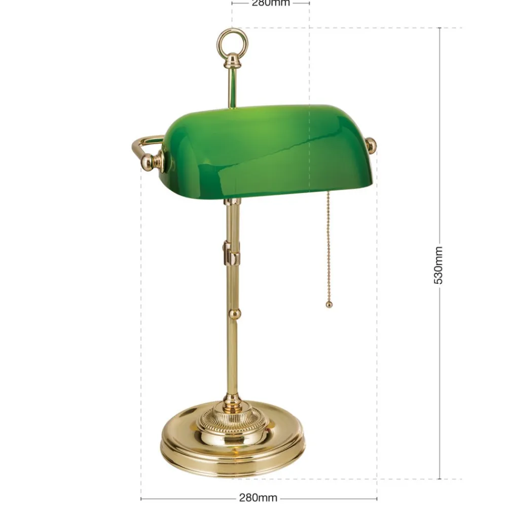 ORION Harvard banklampe med trækafbryder, messing/grøn