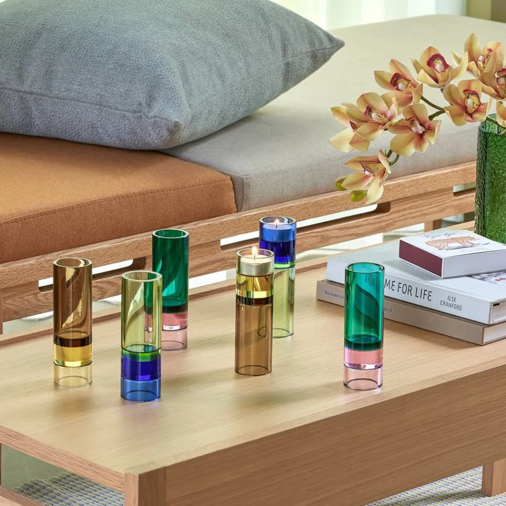 Astro fyrfadsstage, grøn/pink, krystalglas, 15 cm^Hübsch