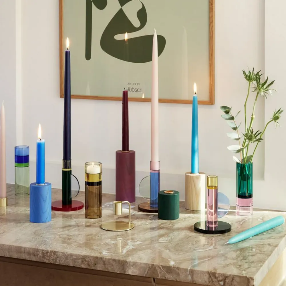 Astro fyrfadsstage, grøn/pink, krystalglas, 15 cm^Hübsch