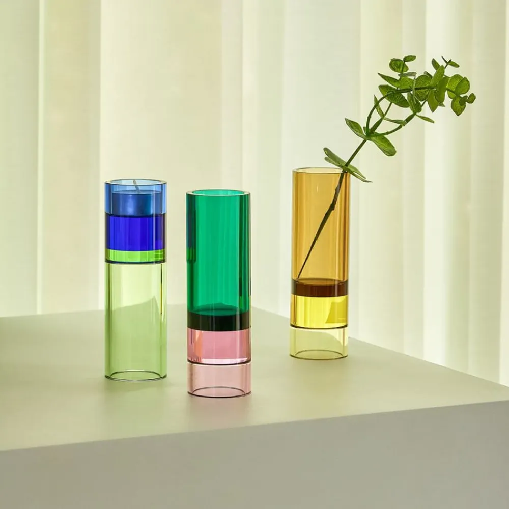 Hübsch Astro fyrfadsstage, brun/gul, krystalglas, 15 cm