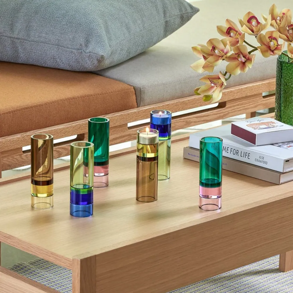 Hübsch Astro fyrfadsstage, brun/gul, krystalglas, 15 cm