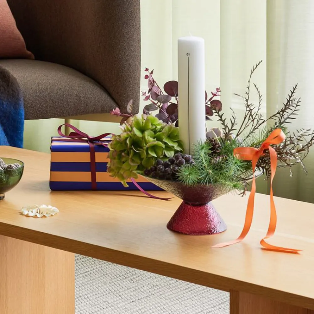 Stor sød glasskål, blå/rød, glas, Ø 25 cm^Hübsch Outlet