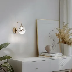 Herman væglampe, guldfarvet, højde 23 cm, glas, jern^Lucea Discount