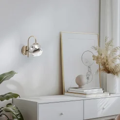 Herman væglampe, guldfarvet, højde 23 cm, glas, jern^Lucea Discount