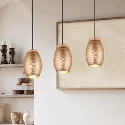 Reality Leuchten Pendellamper>Hængelampe Bidar, længde 71 cm, kaffebrun, 3-lys, metal