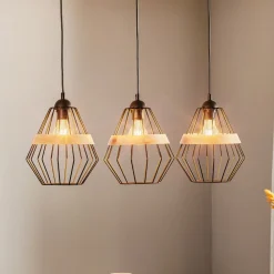 Hængelampe Cliff, tre burskærme med træbånd^Eko-Light Clearance