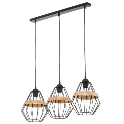 Hængelampe Cliff, tre burskærme med træbånd^Eko-Light Clearance