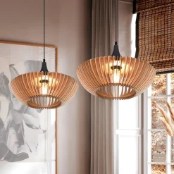 Trio Lighting Pendellamper|Pendellamper>Hængelampe Colino af trælameller, lyst træ