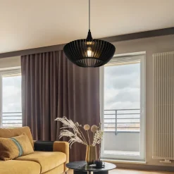 Trio Lighting Pendellamper>Hængelampe Colino af trælameller, sort