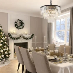 Nowodvorski Lighting Hængelampe Cristal, transparent/sort, Ø 56 cm