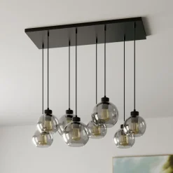 Hængelampe Cubus, 95 cm lang, 8 lyskilder, røggrå, glas^TK Lighting Clearance