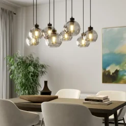 Hængelampe Cubus, 95 cm lang, 8 lyskilder, røggrå, glas^TK Lighting Clearance