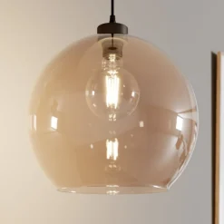 TK Lighting Hængelampe Cubus, rav, glas, Ø 30 cm, E27