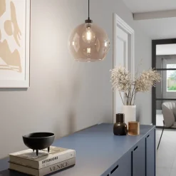 TK Lighting Hængelampe Cubus, rav, glas, Ø 30 cm, E27