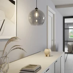 TK Lighting Hængelampe Cubus, røggrå, glas, Ø 30 cm, E27