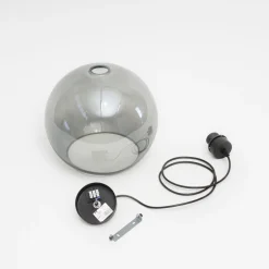 TK Lighting Hængelampe Cubus, røggrå, glas, Ø 30 cm, E27