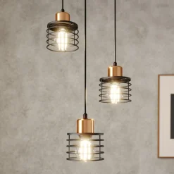 HELAM Pendellamper|Pendellamper>Hængelampe Edison i sort/kobber, 3 lyskilder, rund