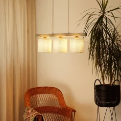 Duolla Hængelampe Forest, 3 lyskilder, lys træ, hvid jute