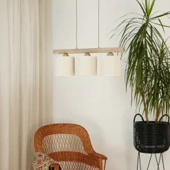 Duolla Hængelampe Forest, 3 lyskilder, lys træ, hvid jute