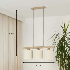 Duolla Hængelampe Forest, 3 lyskilder, lys træ, hvid jute