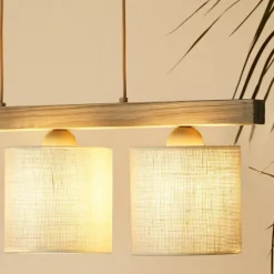 Duolla Hængelampe Forest, 3 lyskilder, lys træ, hvid jute