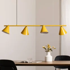 Hængelampe form 4, gul, metal, 4 lyskilder, kegle, E27^ALDEX Sale