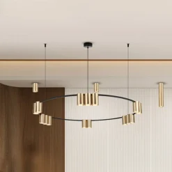 Eko-Light Arbejdsrum/Kontor|Pendellamper>Hængelampe Genesis, aluminium, sort/guld, 15 x GU10, Ø 100 cm