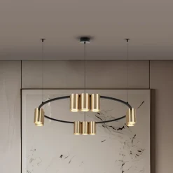 Eko-Light Arbejdsrum/Kontor|Pendellamper>Hængelampe Genesis, aluminium, sort/guld, 10 x GU10, Ø 60 cm