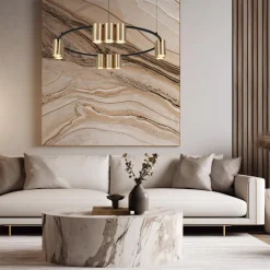 Eko-Light Arbejdsrum/Kontor|Pendellamper>Hængelampe Genesis, aluminium, sort/guld, 10 x GU10, Ø 60 cm