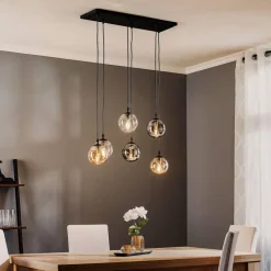 Hængelampe Glassy, 6 lyskilder, grafit/amber/klar, glas, 75 cm^EMIBIG LIGHTING Online