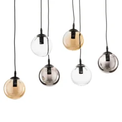 Hængelampe Glassy, 6 lyskilder, grafit/amber/klar, glas, 75 cm^EMIBIG LIGHTING Online