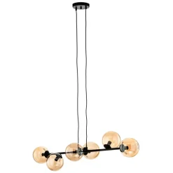 EMIBIG LIGHTING Hængelampe Glassy, 6 lyskilder, sort, ravfarvet, glas, 110 cm