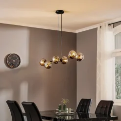 Hængelampe Glassy, 6 lyskilder, sort, grafit, glas, 110 cm^EMIBIG LIGHTING New