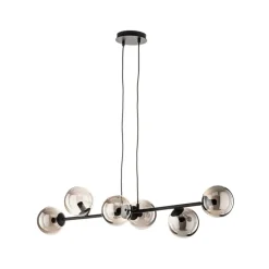 Hængelampe Glassy, 6 lyskilder, sort, grafit, glas, 110 cm^EMIBIG LIGHTING New