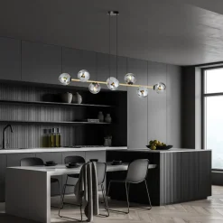 Euluna Pendellamper>Hængelampe Glassy, 8 lyskilder, sort/guld/grafit