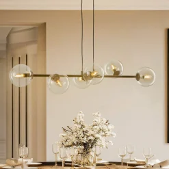 EMIBIG LIGHTING Pendellamper>Hængelampe Glassy, 6 lyskilder, sort, klar, glas, 110 cm