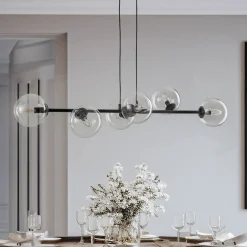 EMIBIG LIGHTING Pendellamper>Hængelampe Glassy, 6 lyskilder, sort, klar, glas, 110 cm