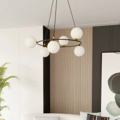 Euluna Hængelampe Glassy 6 lyskilder, rund, glas opal