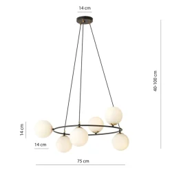Euluna Hængelampe Glassy 6 lyskilder, rund, glas opal