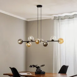 EMIBIG LIGHTING Pendellamper|Pendellamper>Hængelampe Glassy, 8 lyskilder, sort, grafit/amber/klar