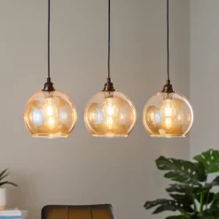 Opviq Hængelampe guld 022 3 lyskilder lineært glas Ø20cm