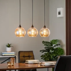 Opviq Hængelampe guld 022 3 lyskilder lineært glas Ø20cm