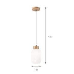 Hængelampe Harmony, Ø 14 cm, hvid/eg, glas/træ^Lamkur Best