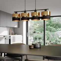 TK Lighting Hængelampe Hilton, sort/guld, 4 lyskilder