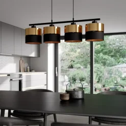 TK Lighting Hængelampe Hilton, sort/guld, 4 lyskilder