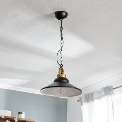 Luminex Hængelampe Iron, sort/hvid/antikk messing